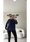 Lacivert Çıkarılabilir Fularlı Gömlek
