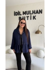 Lacivert Fermuarlı Bel Büzgülü Ceket