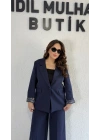 Lacivert Leopar Detaylı Blazer Ceket