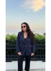 Lacivert Omuzları Vatkalı Blazer Ceket