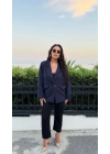 Lacivert Omuzları Vatkalı Blazer Ceket