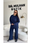 Lacivert Önü Çizgi Detaylı Pamuklu Takım