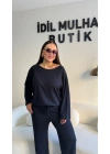 Lacivert Oysh Kumaş Beli Lastikli Takım