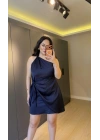 Lacivert Tek Omuz Kuşak Detaylı Elbise