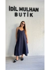 Lacivert Tensel Askılı Elbise