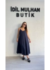 Lacivert Tensel Askılı Elbise