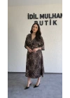 Leopar Desenli Saten Midi Elbise