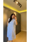 Mavi Gabardin Kumaş Çizgili Gömlek Elbise