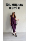 Mürdüm Bağlama Detay Yelek Takım