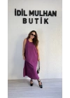 Mürdüm Bluzlu Pamuk Keten Elbise