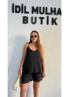 Siyah Askılı Şortlu Tensel Takım