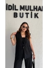 Siyah Bağlama Detay Yelek Takım