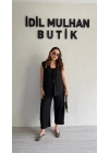 Siyah Bağlama Detay Yelek Takım