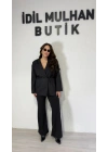 Siyah Bağlama Detaylı Blazer Ceket