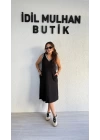 Siyah Beyaz Çift Şeritli Kolsuz Elbise