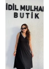 Siyah Beyaz Çift Şeritli Kolsuz Elbise