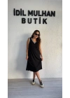Siyah Beyaz Çift Şeritli Kolsuz Elbise