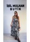 Siyah Beyaz Desenli Askılı Pamuk Elbise