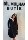 Siyah Beyaz Gömlek Yaka Elbise