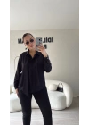 Siyah Çıkarılabilir Fularlı Gömlek