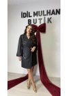 Siyah Çizgi Işıltılı Premium Elbise