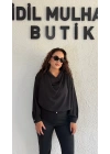 Siyah Degaje Yaka Gold Düğmeli Bluz