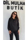 Siyah Degaje Yaka Gold Düğmeli Bluz