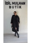 Siyah Düğme Detaylı Trençkot