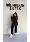 Siyah Düğme Detaylı Viskon Takım