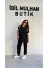 Siyah Düğme Detaylı Viskon Takım