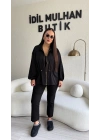 Siyah Fermuarlı Bel Büzgülü Ceket