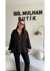 Siyah Fermuarlı Bel Büzgülü Ceket