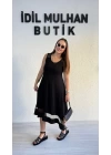 Siyah File Detaylı Kolsuz Sandy Elbise