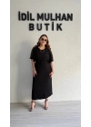 Siyah File Detaylı Sandy Elbise