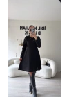 Siyah Fırfırlı Krep Elbise