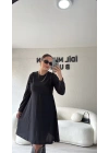Siyah Fırfırlı Krep Elbise