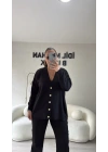 Siyah Gold Düğmeli Triko Hırka