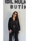 Siyah Gold Tokalı Bağlamalı Bluz