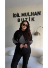 Siyah Gri Baklava Dilimli Kazak