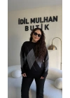 Siyah Gri Baklava Dilimli Kazak