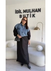 Siyah Jean Detaylı Pamuklu Elbise