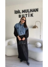 Siyah Jean Detaylı Pamuklu Elbise