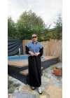 Siyah Jean Detaylı Pamuklu Elbise