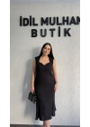 Siyah Kalp Yaka Klasik Midi Elbise