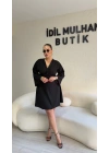 Siyah Krep Kumaş Düğüm Detaylı Elbise