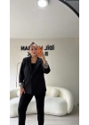 Siyah Leopar Detaylı Blazer Ceket
