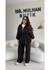 Siyah Likralı Kristal Bel Büzgülü Takım
