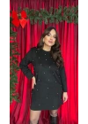 Siyah Nubuk Kumaş Taşlı Elbise