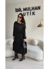 Siyah Oysh Kumaş İkili Elbise
