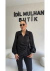 Siyah Payetli Bağlama Detaylı Bluz